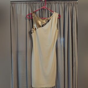 Jennifer Lopez Ivory And Gold BodyCon Dress